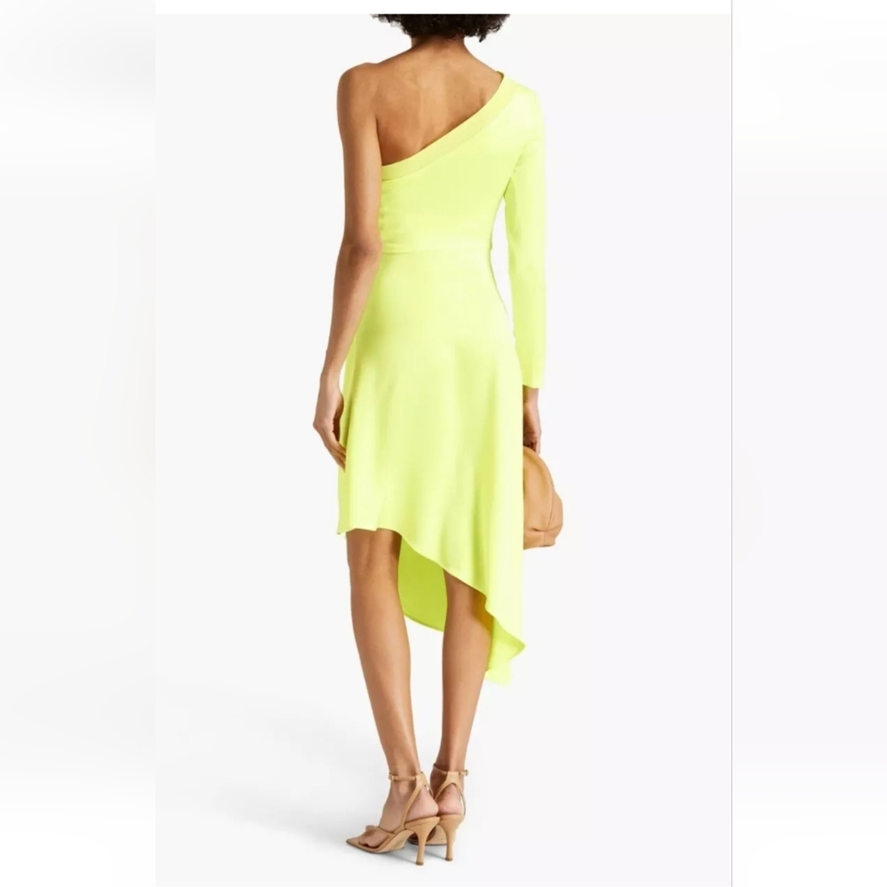 ALICE + OLIVIA Dora One-Shoulder Asymmetrical Yellow Neon Dress Size 6 - Picture 7 of 16